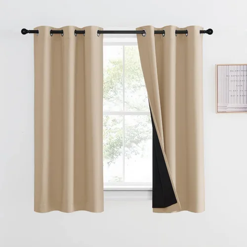Vista 202 de NICETOWN Cortinas 100 % opacas con aislamiento térmico, panel de cortina deslizante de rendimiento que reduce el ruido con forro negro, bloqueo