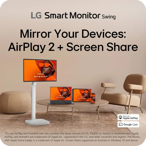 Vista 9 de LG Smart Monitor Swing 32U889SA-W 32 pulgadas 4K UHD (3840x2160) IPS pantalla táctil sobre una base con ruedas totalmente ajustable HDR10, webOS