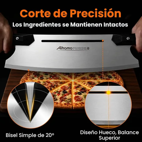 Vista 2 de Cortador de pizza, cuchillo curvado para pizza de 13 pulgadas con asas Negro