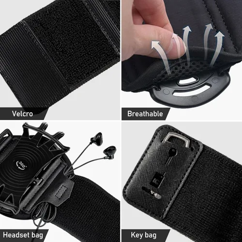 Vista 7 de Soporte de teléfono para correr, brazaletes de antebrazo giratorio de 360° y desmontable, compatible con todos los teléfonos celulares de 4.5 a 7