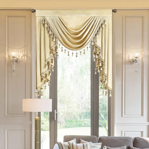 Vista 13 de VOGOL Cenefa de cortinas de terciopelo grueso para dormitorio, cenefas de cascada de lujo con aislamiento térmico dorado para sala de estar formal