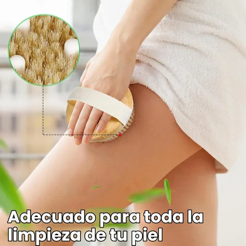 Vista 4 de Gejoy Cepillo corporal de cepillado en seco para drenaje linfático, cepillo exfoliante con nódulo de masaje, limpiador corporal para piel seca