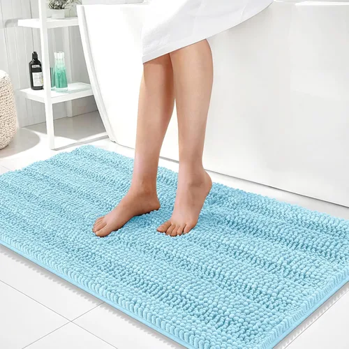 Vista 173 de OLANLY Alfombras de Baño Gruesas de 47 x 20 pulgadas, Extra Suaves Absorbentes de Chenilla a Rayas, Respaldo de Goma, Lavables y Secables a Máquina