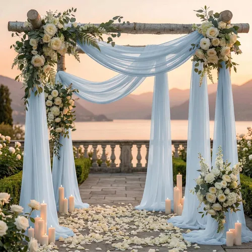 Vista 4 de MDS Paquete de 1 panel de cortina de arco de boda (30 pulgadas de ancho x 20 pies de largo) tela de gasa transparente para boda, ceremonia