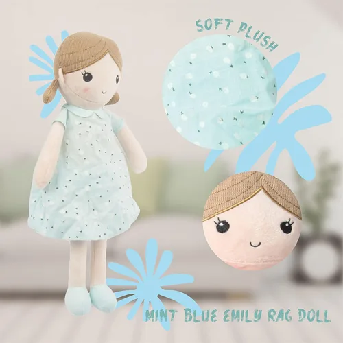 Vista 7 de Linzy Toys, muñeca de trapo de felpa suave azul menta Emily, 15 pulgadas