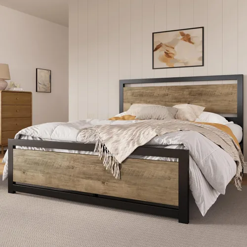 Vista 3 de SHA CERLIN Full Size Bed Frame with Modern Headboard, Heavy Duty Platform Metal Base with Square Footboard and 13 Strong Slats Support, No Box