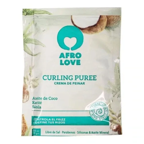 Vista 2 de Afro Love Crema de rizos para cabello rizado y ondulado, define e hidrata con coco y manteca de karité, control de encrespamiento y humedad, sin