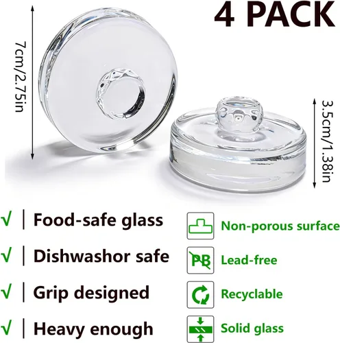 Vista 3 de Paquete de 4 pesos de fermentación con mango de fácil agarre, pesas de fermentación de vidrio para frascos Mason de boca ancha, kit de fermentación