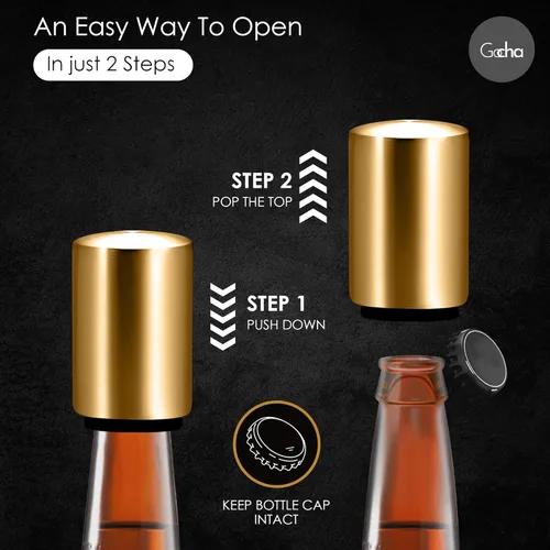 Vista 3 de GOCHA Abrebotellas magnético de cerveza con receptor automático de tapa – Dispositivo de empuje de acero inoxidable, herramienta de barra con una