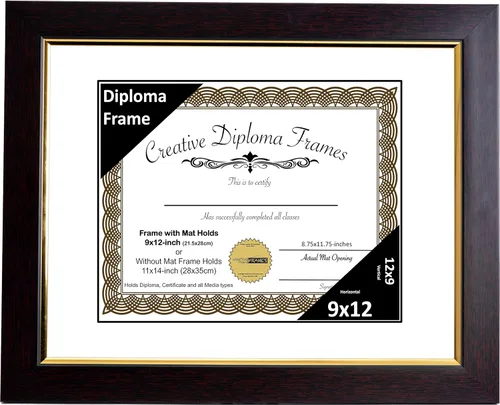 Vista 37 de Creative Picture Frames Marco de diploma de caoba de 7 x 9 pulgadas con borde dorado, incluye caballete de vidrio negro y ganchos de pared