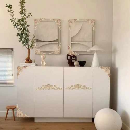 Vista 4 de 5 piezas de apliques de madera tallada en madera Onlays Onlays DIY tallados muebles apliques Onlays sin pintar centro tallado calcomanía para puerta