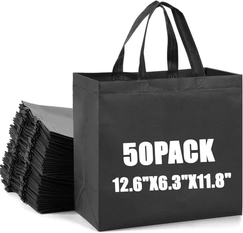 Vista 10 de 50 piezas de bolsas de compras reutilizables de tela no tejida, bolsas grandes plegables tipo tote con asas, bolsa de mano para comestibles a granel