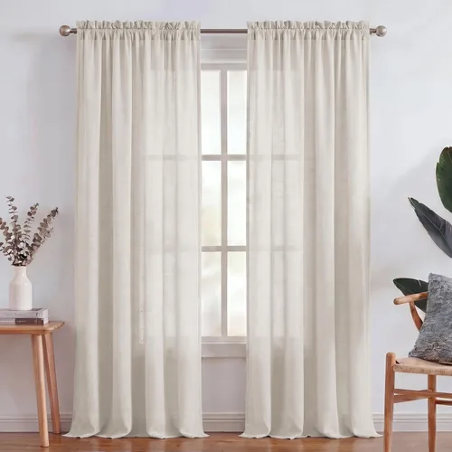 Vista 7 de Turquoize - Cortinas semitransparentes para sala de estar, cortinas de lino texturizado para dormitorio, con bolsillo para barra, tratamiento