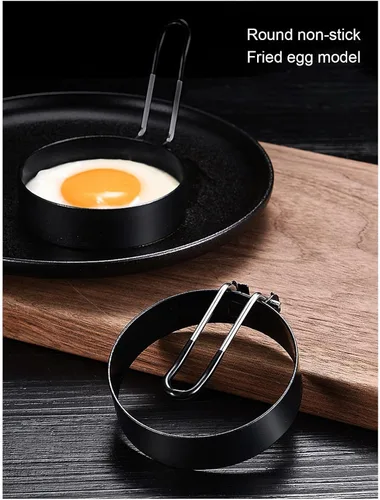 Vista 3 de 2 Pcs Stainless Steel Egg Rings for Frying,Round Egg Ring Non Stick Fried Eggs Mold Shaper Frying Egg Pancake Mold Ring with Silicone Handle for