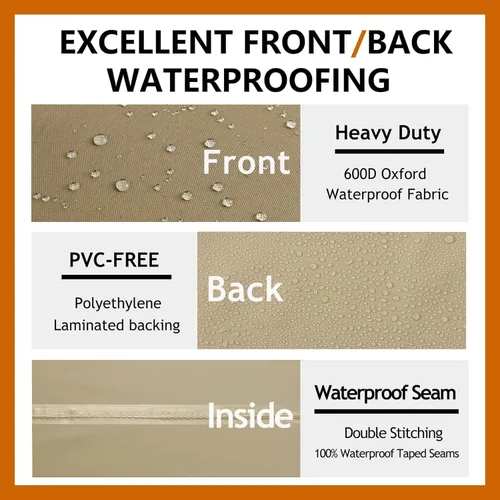 Vista 2 de Funda modular resistente para exteriores, 104 x 83 pulgadas, protector de sofá modular 600D impermeable para patio, fundas en forma de L, Caqui