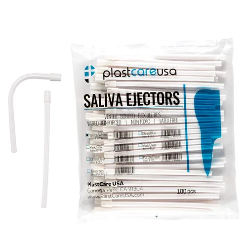 100 eyectores de saliva dentales desechables, puntas de succión de evacuación sin látex de grado médico, tubo blanco flexible con punta blanca