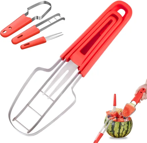 Stainless Steel Watermelon Slicer, 3-in-1 Fruit Cutter Fork & Popsicle Mold, Effortless Tool for Camping, Picnic, Home, Party, Kitchen Essentials