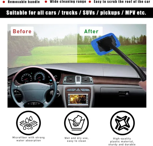 Vista 4 de Ohleats Herramienta de Limpieza de Parabrisas de Coche, Limpiador de Ventanas de Microfibra con 4 Almohadillas de Paño Lavables y Reutilizables