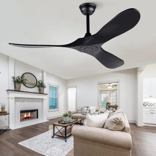 Vista 7 de Ventilador de techo negro de 52 pulgadas, sin luz, ventiladores de techo de madera para exteriores, para patios, 3 aspas, ventilador de techo