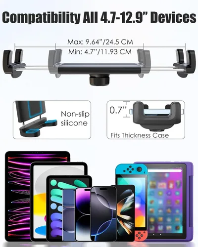 Vista 6 de Charchendo Pilot Tablet Mount [Upgraded Multi-Angle Adjustable Metal Arm], Aviation Cockpit Tablet Holder with Super Suction Cup, Fits iPad Pro