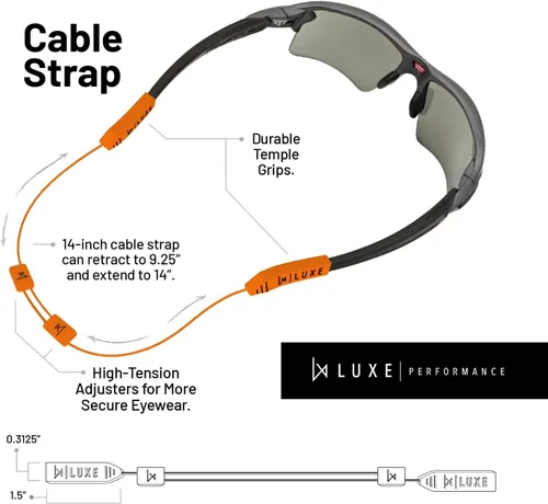 Vista 3 de Luxe Performance Cable Strap Adjustable No Tail Sunglass Strap Eyewear Retainer Sunglasses, Eyeglasses, Prescription Glasses