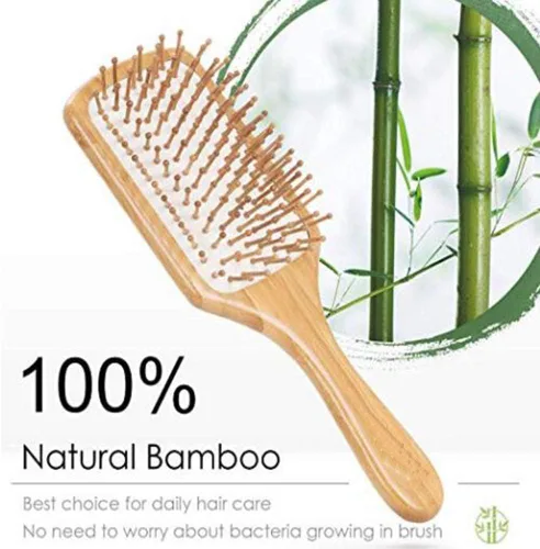 Vista 6 de Cepillo y peines de bambú para cabello largo, grueso, rizado, ondulado, seco o dañado, reduce la rotura, el encrespamiento y los enredos