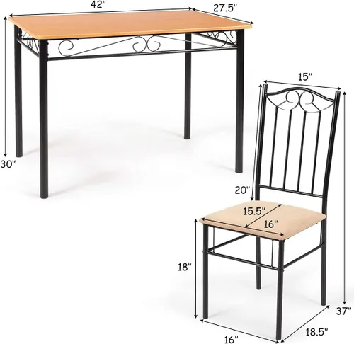 Vista 5 de COSTWAY Juego de mesa de comedor de 5 piezas, con marco de metal, juego de mesa de comedor moderno, juego de 5 piezas, mesa de cocina con 4 sillas