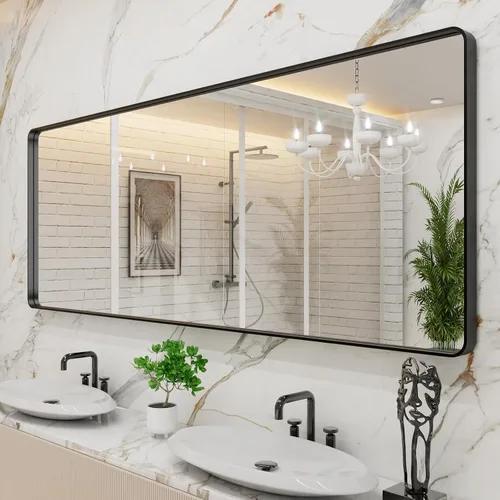 Vista 53 de LOAAO 20x16 Pulgadas Espejo de Baño con Marco de Metal Negro para Pared, Espejo de Tocador de Baño de Estilo Granja, Espejo Grande Rectangular