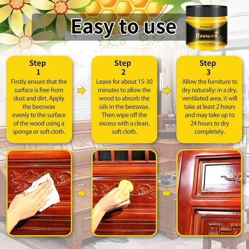 Vista 7 de PIPIHUA Cera de Abejas Abrillantadora y Acondicionadora para Muebles de Madera - Cera de Madera Impermeable y Restauradora, Cera de Abejas Multiusos