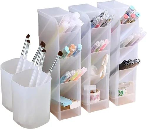 Soporte para bolígrafos, organizador de escritorio con 3 estantes, 2 soportes para lápices, suministros de escritorio, accesorios de escritorio de