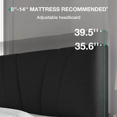 Vista 91 de Novilla Base de cama de plataforma tamaño Queen con cabecera ajustable tapizada, marco de cama Queen, no necesita somier, sin ruido, fácil montaje