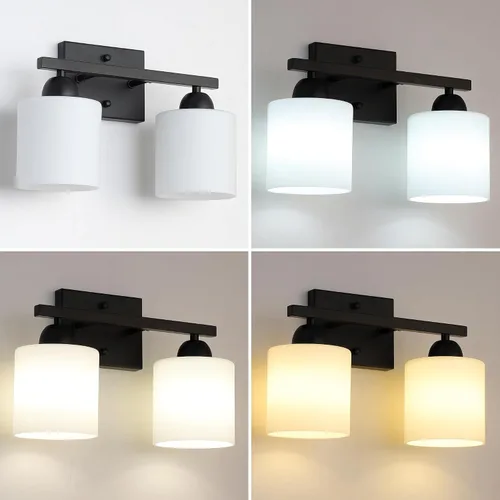 Vista 4 de Mecgirn Luces de tocador de vidrio de leche de acero inoxidable para baño, 2 lámparas cromadas de baño sobre espejo, enchufes E26 de cerámica Cromo