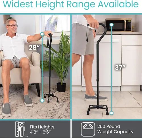 Vista 5 de Bastón ajustable con cuatro puntas, ligero, unisex y ambidiestro, Negro, 1