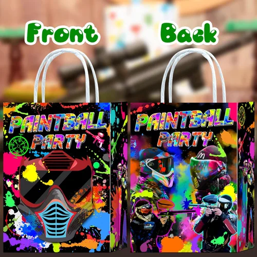 Vista 2 de Tyndallrays Bolsas de paintball de 16 piezas con asas, suministros para fiesta de cumpleaños, aperitivos de regalo, dulces, recuerdos de fiesta