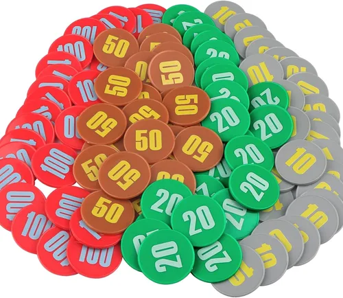 Vista 11 de Juego de 100 fichas de póquer – Monedas circulares de plástico de 1.58 pulgadas para juegos y contar, 0.16 oz cada una, accesorios perfectos