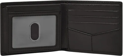Vista 3 de Fossil Billetera plegable de cuero con bloqueo RFID para hombre con ventana abatible de identificación