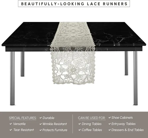 Vista 4 de Elegant Comfort Camino de mesa bordado Ingrid – Bufanda de tocador para el hogar comedor – Decoración de mesa de encaje como decoración de mesa