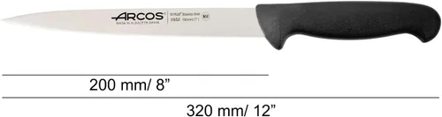 Vista 3 de Arcos Cuchillo de filete de acero inoxidable nitrum de 7 pulgadas y hoja de 7.480 in. Cuchillo afilado para filetear carne y pescado. Mango Negro