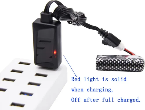 Vista 5 de Blomiky Paquete de 2 cables de cargador de batería de iones de litio de 7.4V 1.6A Fast 2S Li-Po con conector XH-3P para barco RC, camión, dron