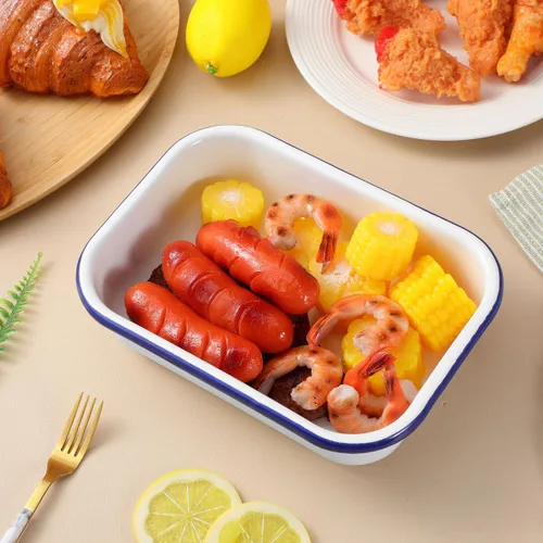 Vista 8 de Kichvoe Bandeja para hornear esmaltada: bandeja para asar esmaltada, plato oblongo, acero esmaltado, bandeja para lasaña, bandeja rectangular