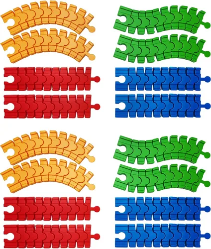 Accesorios de pista de tren de madera, paquete de 16 piezas de pista flexible colorida compatible con todas las marcas principales de pista de tren