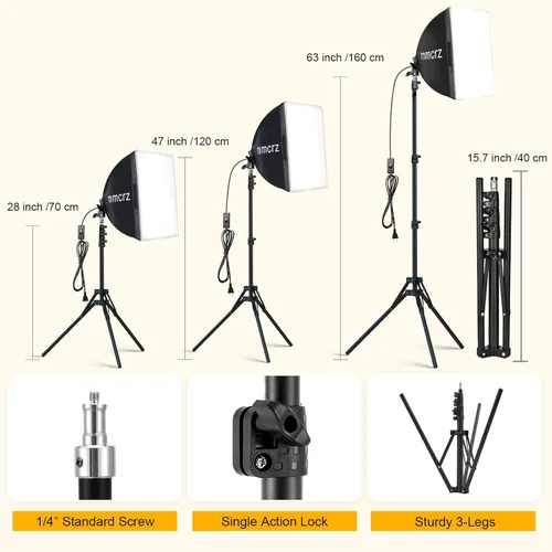 Vista 4 de Paquete de 2 kits de iluminación profesional Softbox, luces de estudio de 16 x 16 pulgadas con bombillas LED E27 de 85 W 2700-6500 K, iluminación