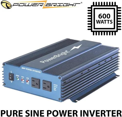 Vista 4 de PowerBright Inversor de corriente de onda sinusoidal pura de 600 vatios, inversor de coche de 12 V CC a 120 V CA con salidas dobles de CA de 120