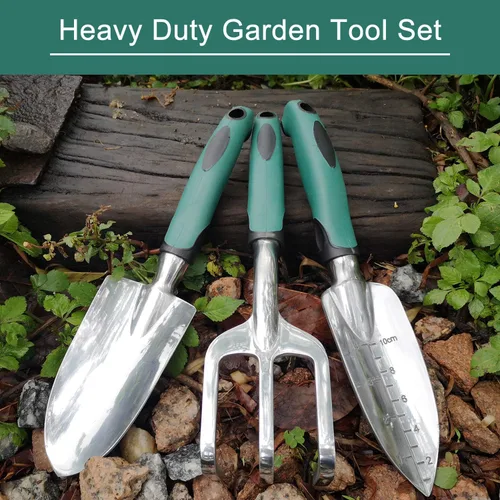 Vista 2 de FANHAO Juego de herramientas de jardín, 3 piezas de herramientas de jardinería resistentes de aluminio fundido con mango antideslizante de goma