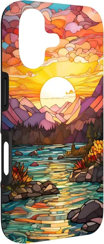 Vista 3 de Sunset Stained Glass Mosaic Landscape Scene Case for iPhone 17