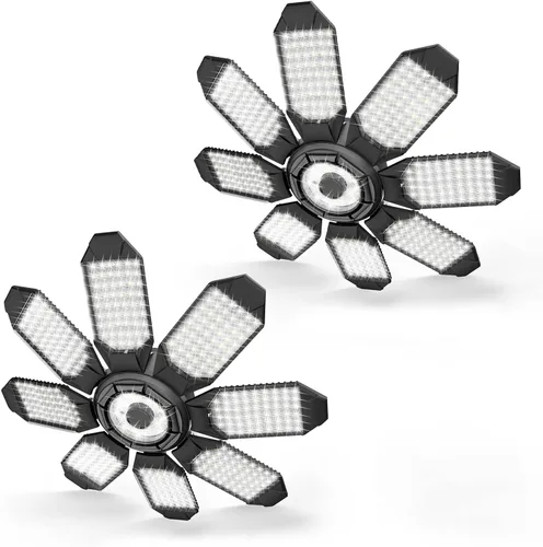 Vista 10 de Luz de garaje – Bombilla de garaje súper brillante de 15000 lúmenes, equivalente a 150 W, atornillada en enchufe E26 con 6 paneles deformables, 6500