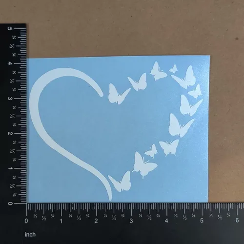 Vista 5 de Paquete de 4 calcomanías de mariposa: Infinito, corazón, amor, ala (tamaño grande de 5 pulgadas, blanco)
