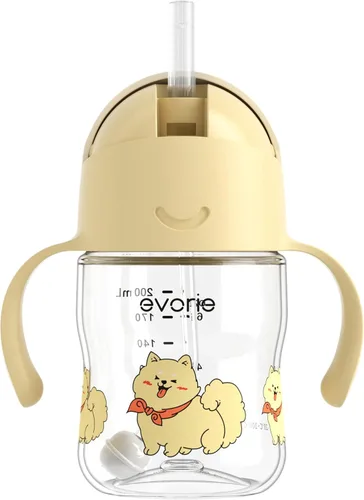 Vista 17 de Evorie Tritan - Vaso para beber con popote con peso con asas para bebés y niños pequeños, botella de agua a prueba de derrames con popote para 6