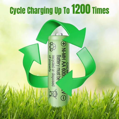Vista 4 de CICMOD Baterías AA recargables 1.2 V Ni-MH 600 mAh doble A batería para jardín al aire libre luces solares paquete de 4