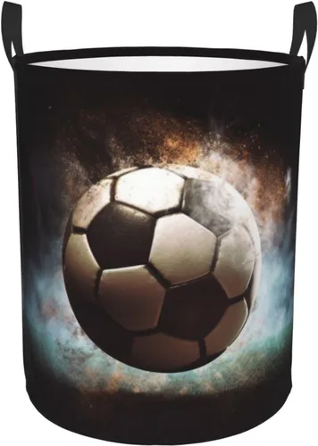Sport Soccer print Circular Hamper Waterproof Storage Bin Organizer Basket Laundry Hamper With Handles For Clothes Toys Small